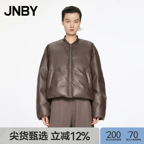 JNBY/江南布衣秋冬短款羽绒服立领时髦复古休闲PU皮5OAC12300