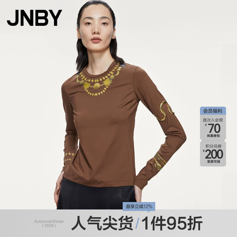 修身上衣圆领印花黑色长袖图片