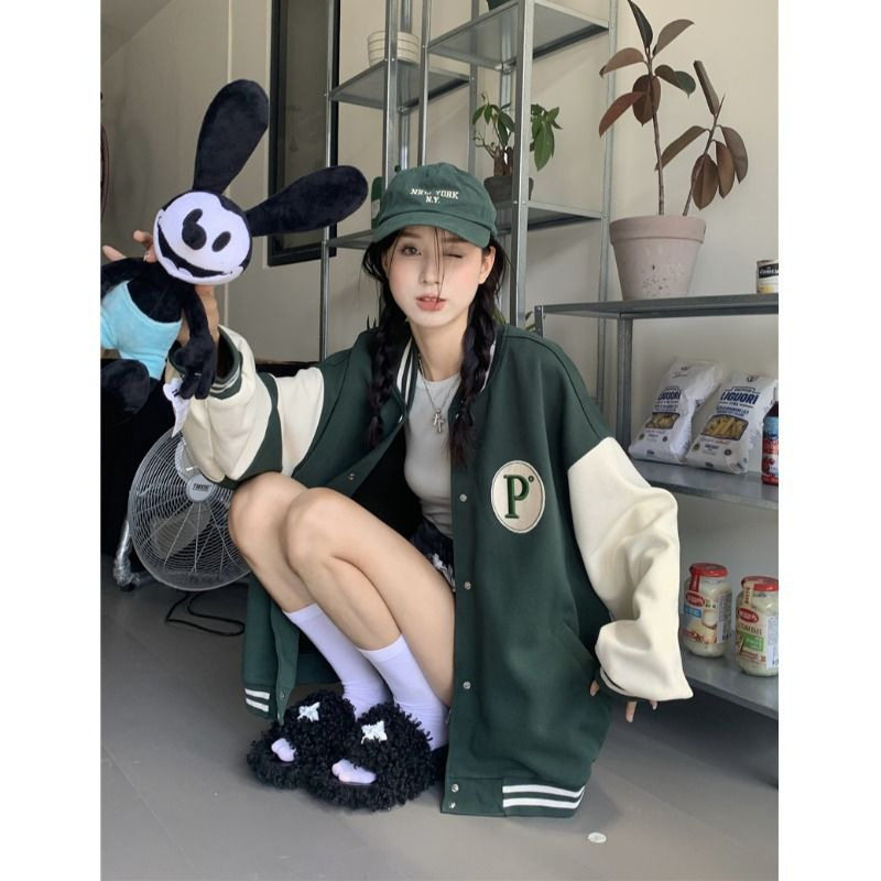 撞色棒球服女2025年春秋新款短外套