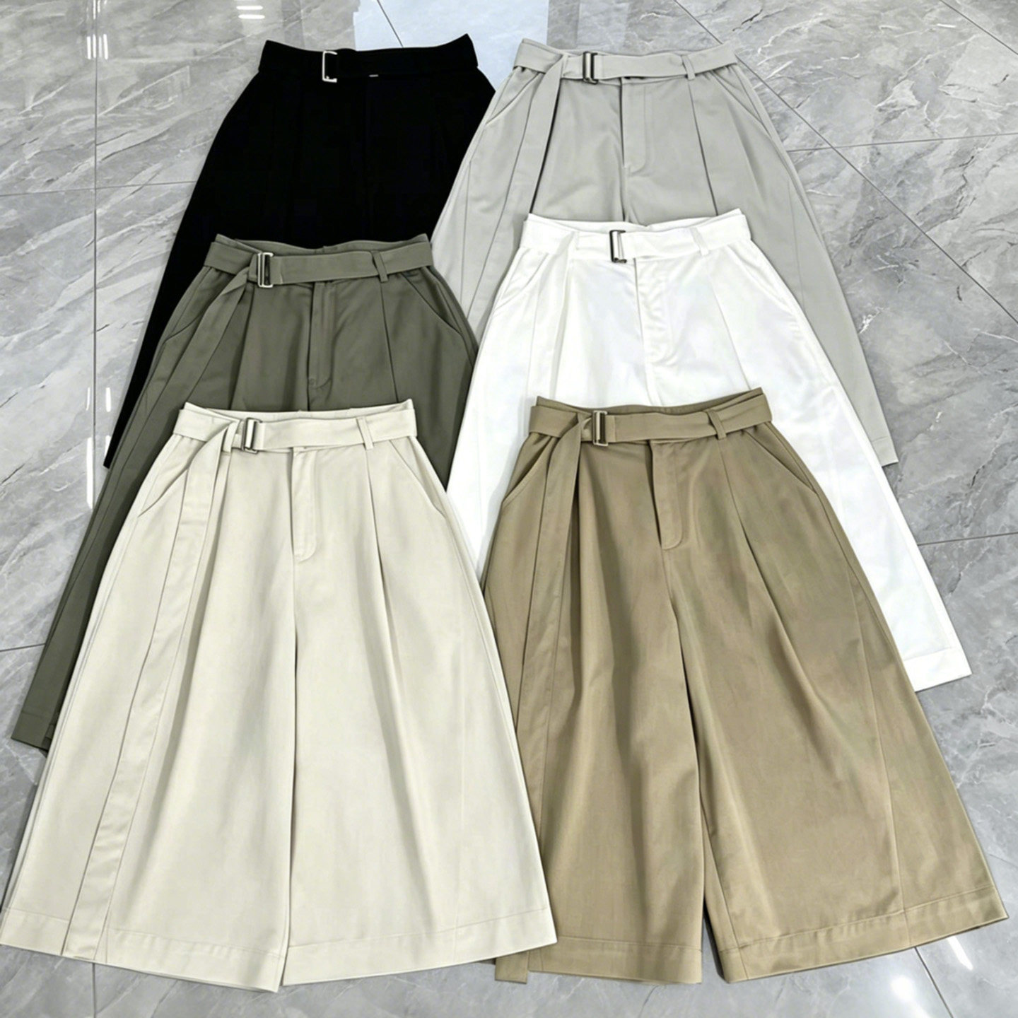 天丝棉七分裤女夏薄款百搭腰带飘带宽松休闲小个子美式阔腿中裤潮