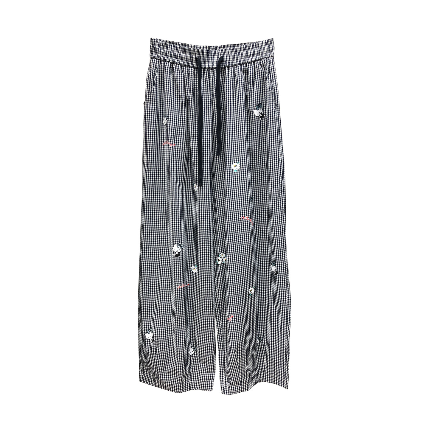 韩版时尚松紧腰抽绳格子休闲裤女