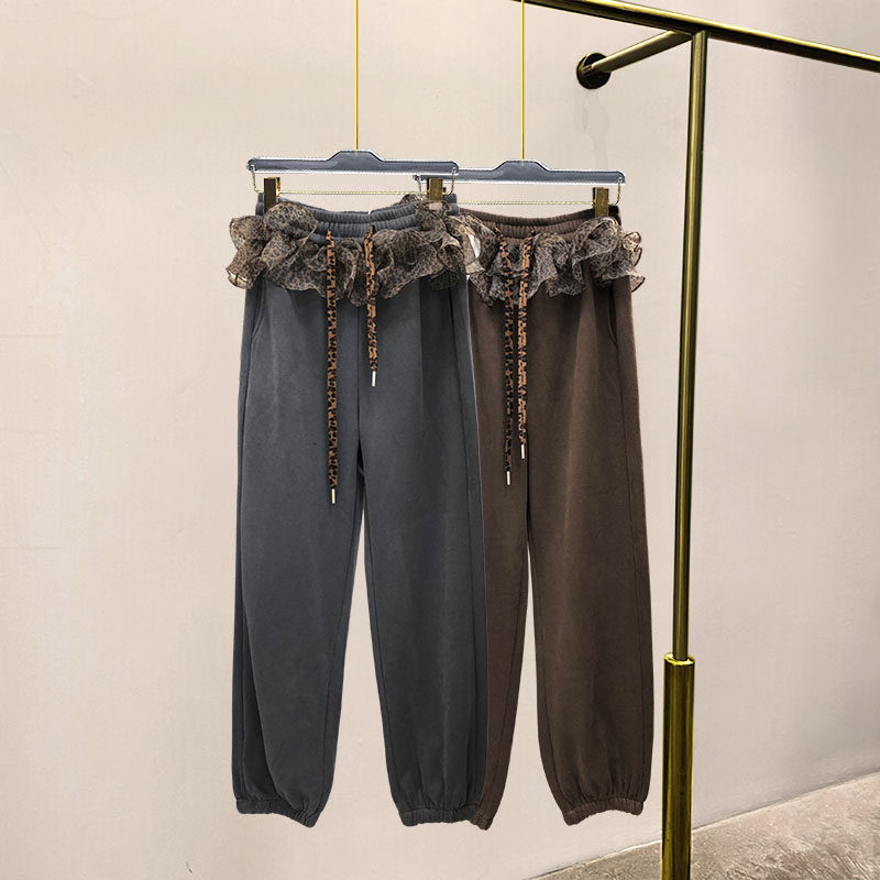 法式豹纹纱纱短裙叠穿假两件束脚卫裤女冬加绒加厚宽松阔腿休闲裤,女装/女士精品,卫裤,淘宝优惠券,粉丝福利购,淘宝优惠卷