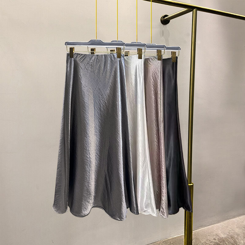 鎏金裙光泽感缎面醋酸鱼尾裙女秋冬加厚包臀垂坠感中长款A字长裙