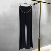 开叉微喇裤 黑色喇叭裤 小直筒长裤 链条高腰显瘦弹力垂感修身 女夏季