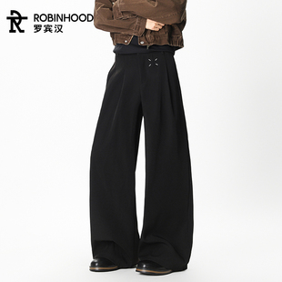 简约垂感百搭小西裤 罗宾汉美式 黑色宽松休闲弯刀裤 子男款 休闲裤