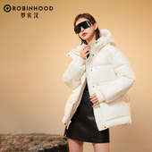 亲肤柔软透气百搭鸭绒短款 罗宾汉黑白金收腰羽绒服女冬季 新款 外套