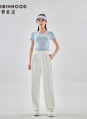 罗宾汉阔腿裤女夏季薄款2025新款小个子休闲直筒裤黑色西装裤子