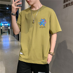 Bear graffiti printed t-shirt men's short sleeve fashion brand summer trend casual loose T-shirt