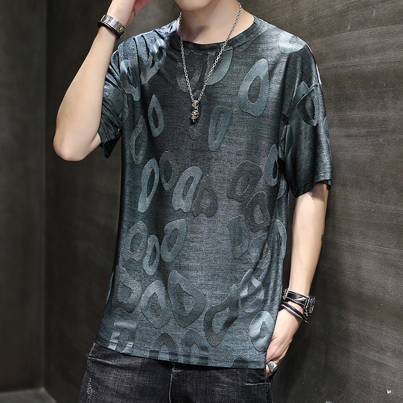 夏裝男士短袖潮流冰絲休閒短袖寬鬆圓領潮牌T恤
