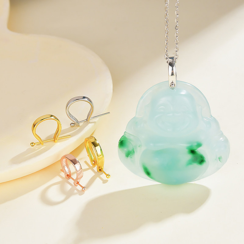 项链吊坠扣头镀18k金翡翠玉石玉器佛玉佛公金佛扣夹细针卡扣配件