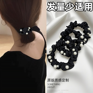 珍珠发圈高级感小肠发圈黑色扎头发低丸子头高弹力皮套头绳女成人