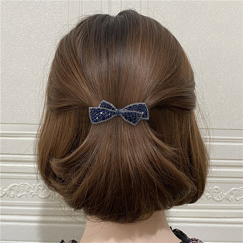 半扎发发夹女蝴蝶结短发发卡水钻一字夹气质小号弹簧夹后脑勺夹子