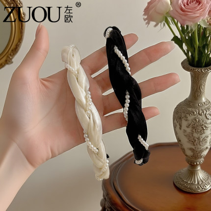 黑色赫本风珍珠发箍高级感带齿防滑发卡头箍高颅顶显脸小发捆女士