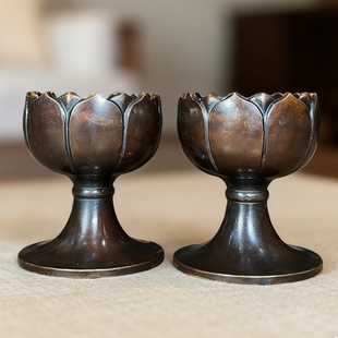 老式莲花烛台底座家用供奉纯铜黄铜复古蜡台供佛古风蜡烛中式摆件