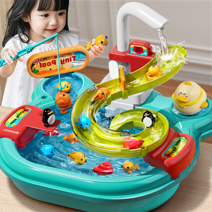 宝宝水上乐园钓鱼玩具儿童小鸭子滑梯水池婴儿洗澡神器水盆男女孩