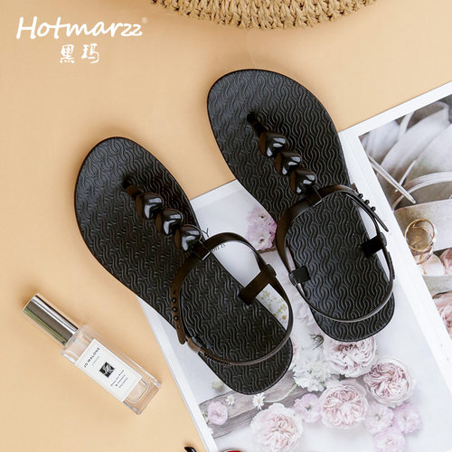 hotmarzz/黑玛凉鞋女款夏季新款外穿夹脚防滑海边度假露趾凉拖