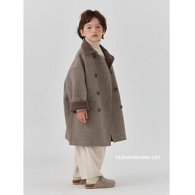 男童加绒格子呢大衣冬季保暖