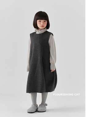 女童毛呢羊毛连衣裙秋装2024新款秋冬季儿童裙子灰色公主群背心裙