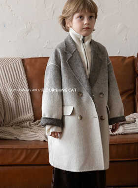 双面羊绒儿童呢子大衣2024新款秋冬季中长羊毛男童女童呢大衣外套