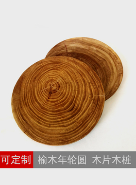 榆木年轮木片圆形实木木桩 绘画圆木板墙壁装饰背景木盘底座木板
