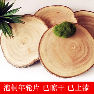 泡桐年轮木片 补洞已晾干 打磨上清漆固化 轻木桩DIY模型绘画摆件