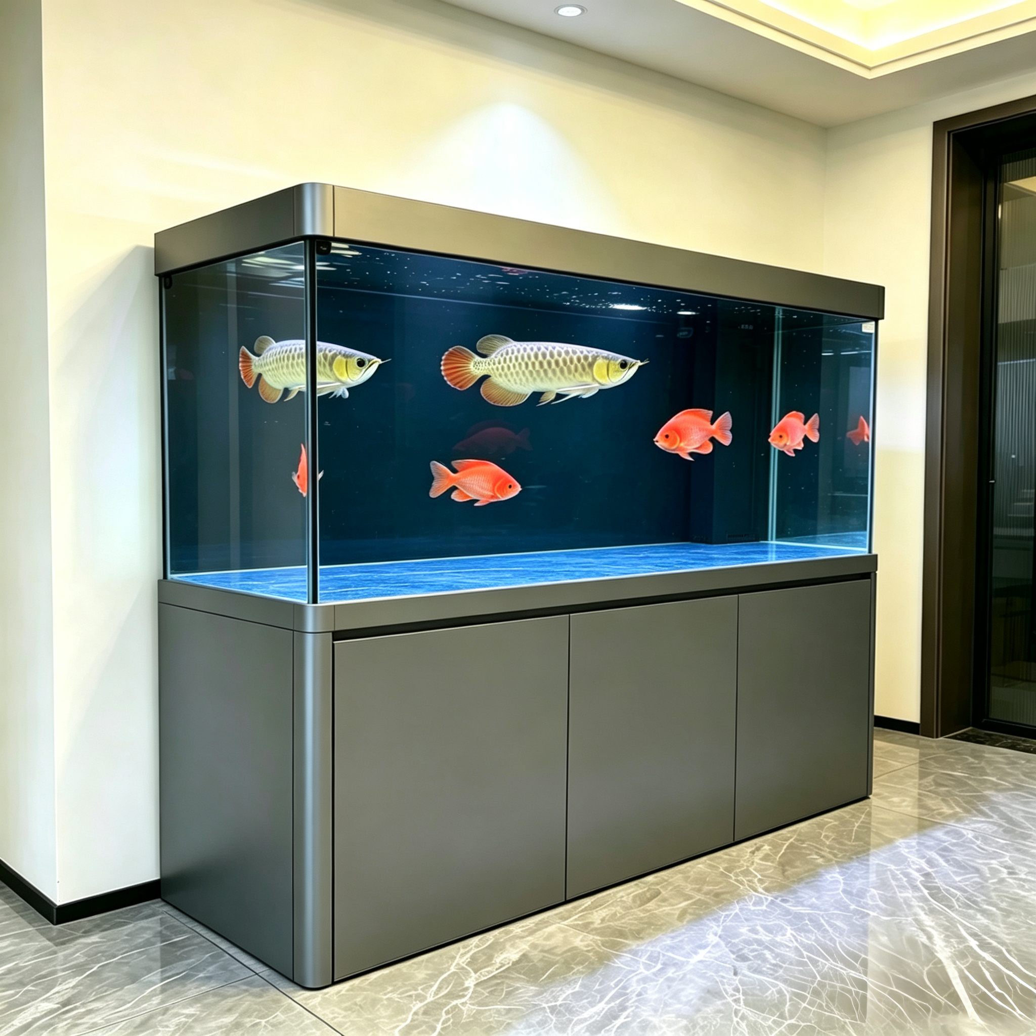 铝合金龙鱼缸客厅大型免换水底滤超白水族箱玄关靠墙屏风隔断鱼缸