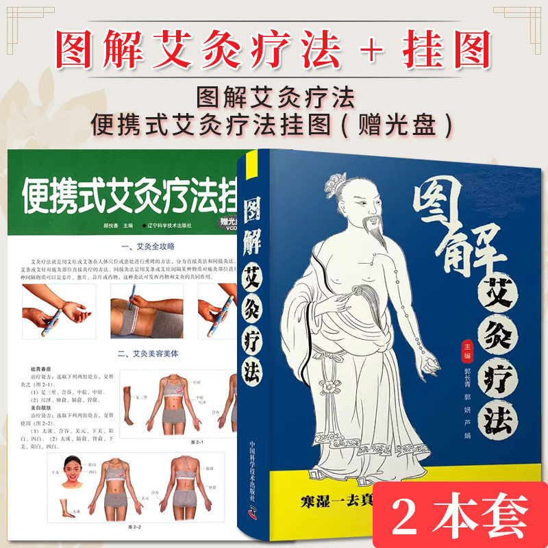 【全2册】便携式艾灸疗法挂图(赠光盘)+图解艾灸疗法 9787538183702 辽宁科学技术出版社