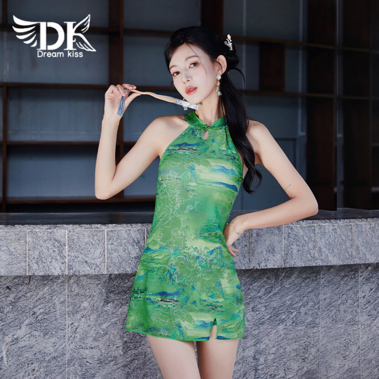 DK泳衣女2026新款新中式旗袍泳装