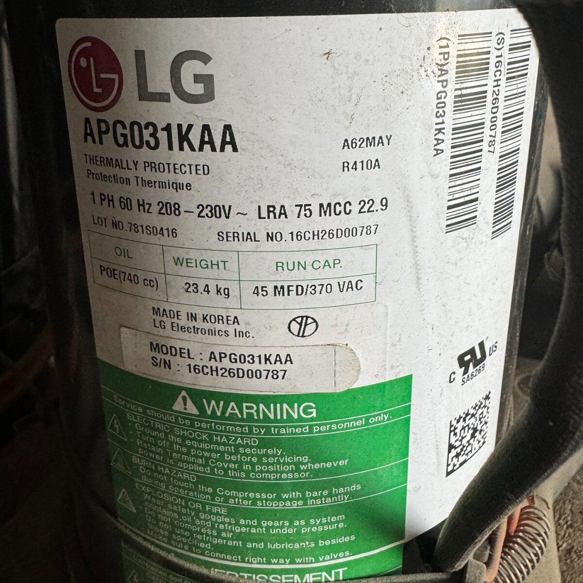 LG制冷压缩机ABG051KAC APG031KAA ABG03