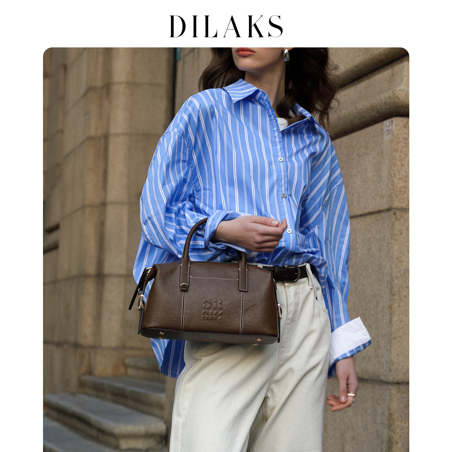DILAKS迪莱克丝正品女包真皮手提波士顿包保龄球包通勤女包斜挎包
