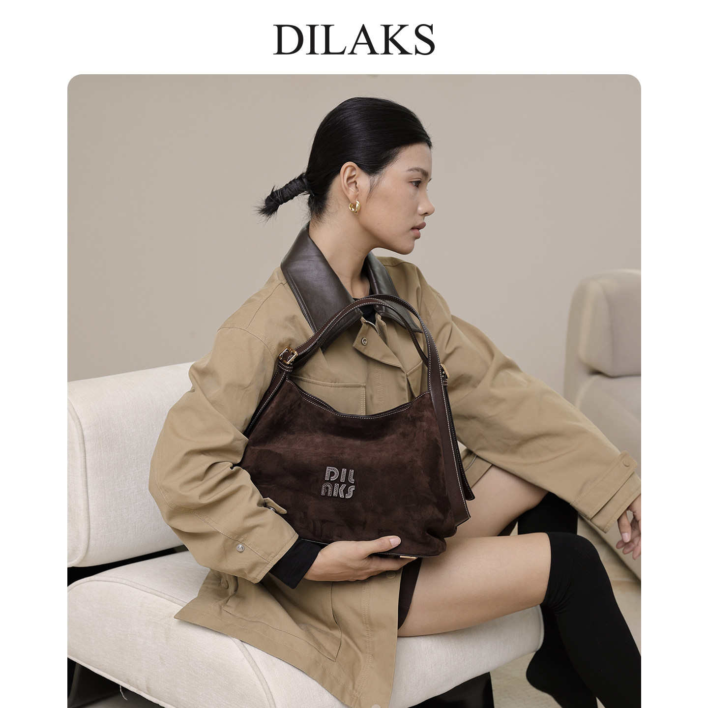 DILAKS迪莱克丝2025秋冬新款真皮水桶包复古麂皮包包女通勤手提包,箱包皮具/热销女包/男包,水桶包,淘宝优惠券,粉丝福利购,淘宝优惠卷