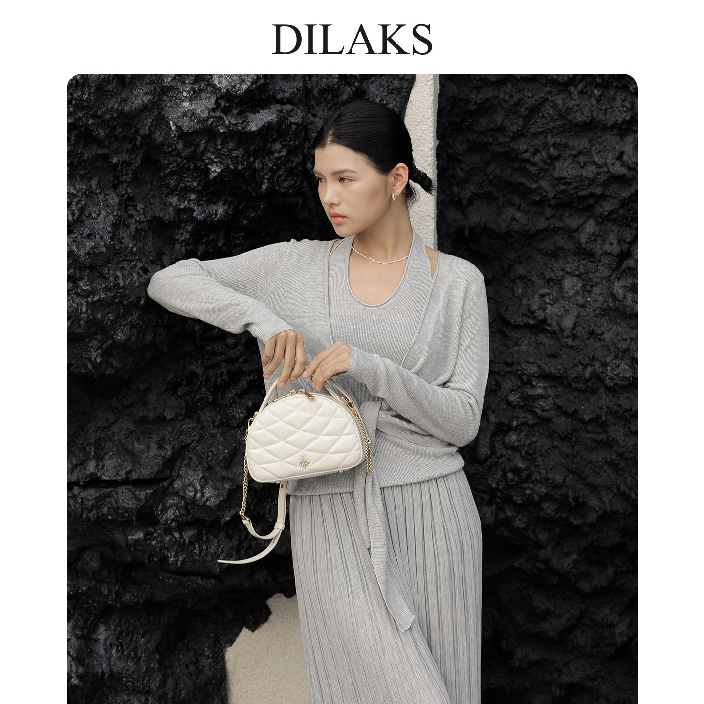 DILAKS迪莱克丝羊皮菱格手提女包正品贝壳包通勤链条包单肩斜挎包