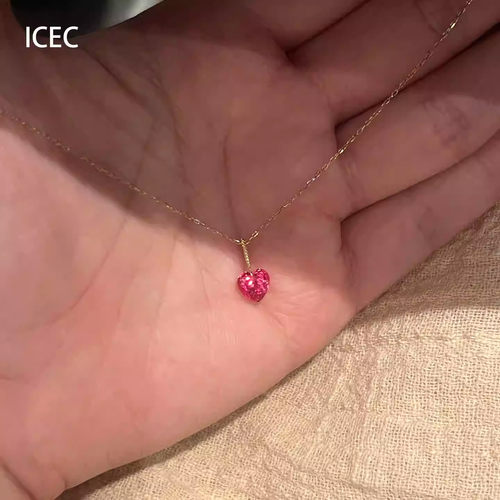 简约红色爱心锆石吊坠项链配饰女小众设计颈链气质通勤百搭锁骨链