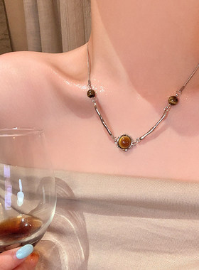 秋冬美拉德不规则肌理感链条虎眼项链女时尚小众高级感毛衣链项链