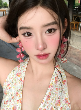 超仙绝美海边度假风红色花朵流苏耳环女轻奢高级感耳钉巨好看耳饰