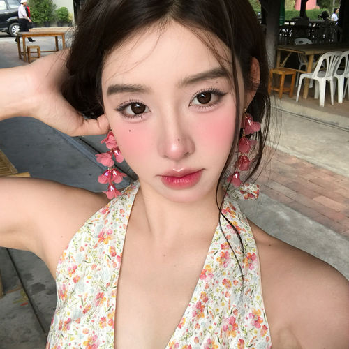 超仙绝美海边度假风红色花朵流苏耳环女轻奢高级感耳钉巨好看耳饰