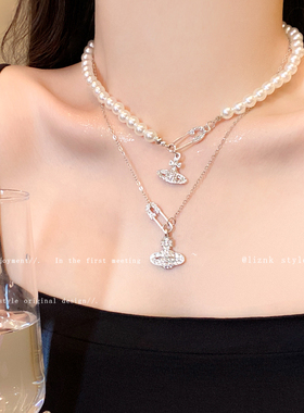 西太后土星珍珠项链叠戴女2025新款高级感毛衣链轻奢小众颈链配饰