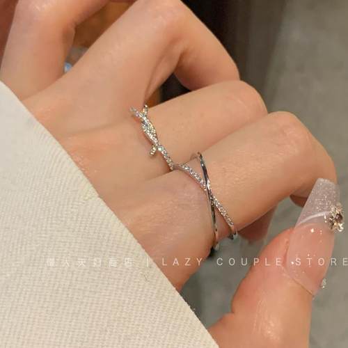 叠戴公式～交叉扭结锆石细圈戒指女小众高级感冷淡风精致开口指环
