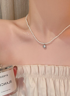 韩系精致闪锆珍珠项链女轻奢小众高级感锁骨链气质颈链配饰choker