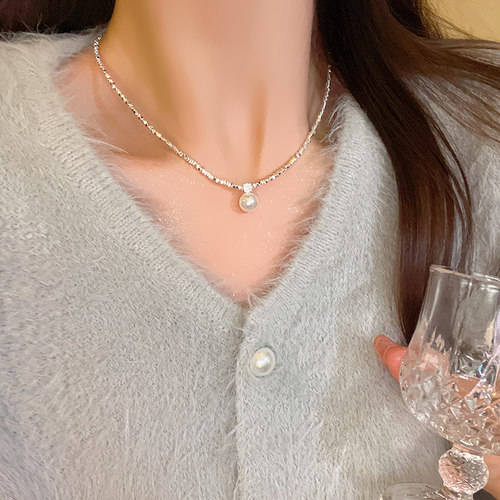 轻奢单颗珍珠碎银子项链女