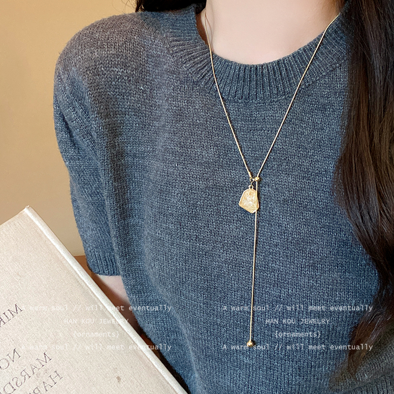 不规则几何吊坠项链女生气质轻奢高级感毛衣链金色秋冬长款卫衣链