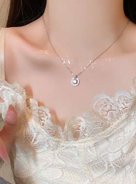 闪锆圆环吊坠钛钢项链女轻奢小众感精致锁骨链百搭新款配饰品