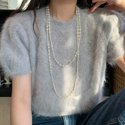轻奢多层叠戴珠珠项链女2025新款爆款锁骨链高级感秋冬长款毛衣链