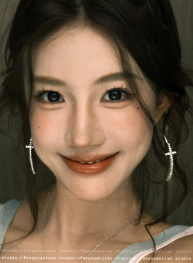 辣度拉满 夸张闪钻十字架圈圈耳环女小众设计感耳钉辣妹个性耳饰