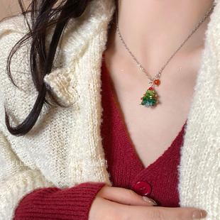 颈链圣诞节氛围感甜美配饰毛衣链 爆款 圣诞树吊坠项链女款 2024新款