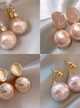 法式高档粉色珍珠耳钉女小众轻奢高级感气质耳环2025新款爆款耳饰
