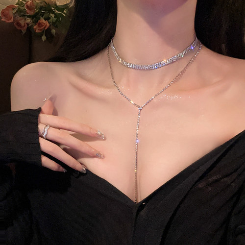 共赴晚宴_满钻超闪流苏项链女轻奢小众设计感胸链高级锁骨链颈链