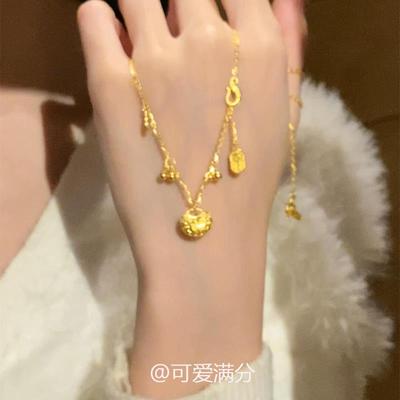 新中式金色小福坨吊坠项链女款2025新款福牌锁骨链高级感轻奢小众