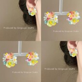 虞书欣同款 度假风立体花朵耳钉女2025新款 多巴胺春夏串珠耳环耳饰