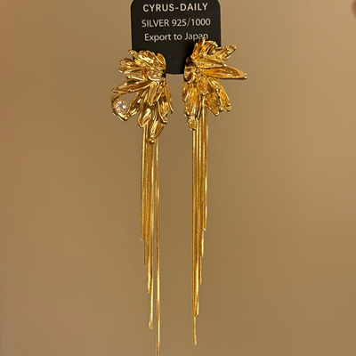 矜贵金属花瓣流苏锆石耳环女小众年会礼服耳饰夸张高级感耳钉配饰